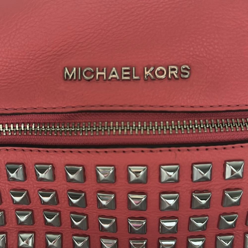 Michael Kors Red Studded Leather Backpack - Picture 2 of 7